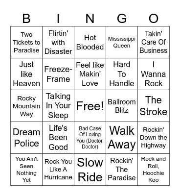 Retro Rock Bingo Card