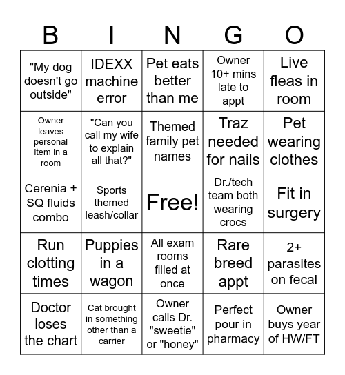Clinic Board #1 Bingo Card