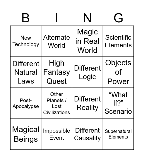 Sci-Fi, Fantasy, & Speculative Fiction Bingo Card