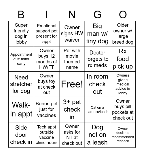 Front Desk/Phones Bingo Card