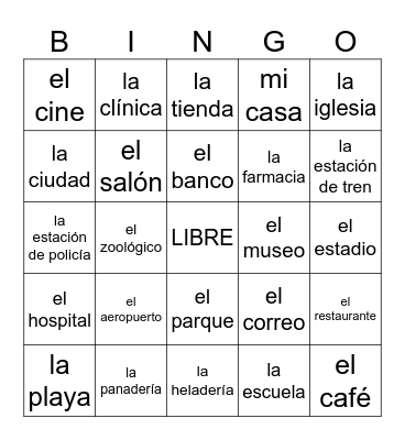 Lugares Comunitarios Bingo Card