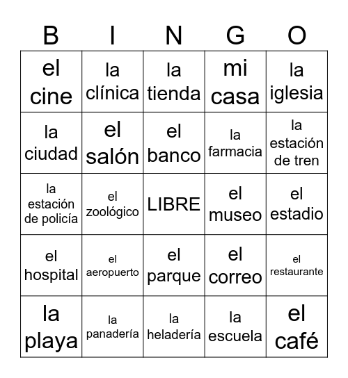 Lugares Comunitarios Bingo Card