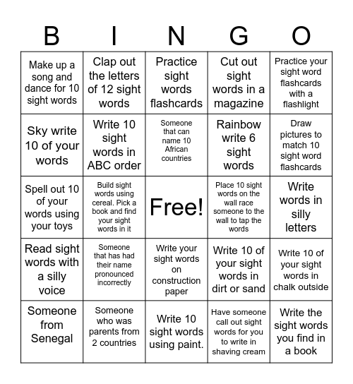 ASA KICKOFF MEETING BINGO Card