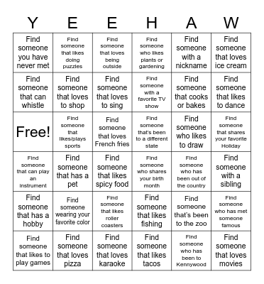 Howdy, Stranger! Bingo Card