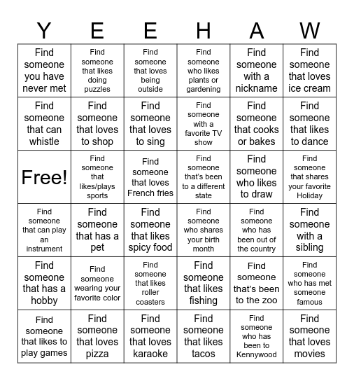 Howdy, Stranger! Bingo Card