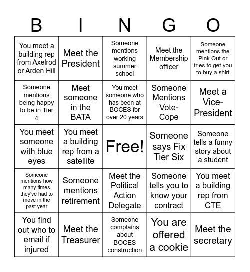 BTA Speed "Dating" Bingo Card