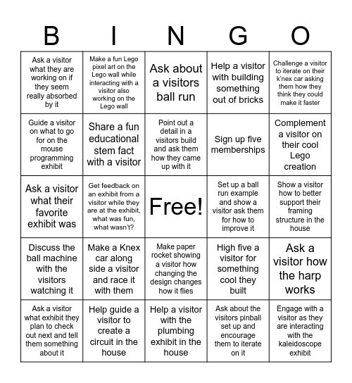 Visitor Interactions Bingo Card