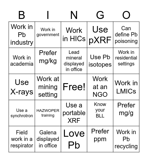 Lead in the Environment Bingo Card