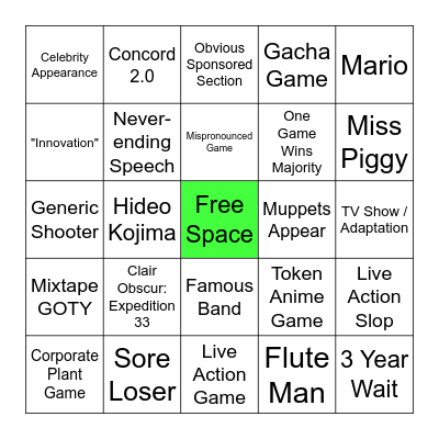 The Game Awards 2026 Bingo Card