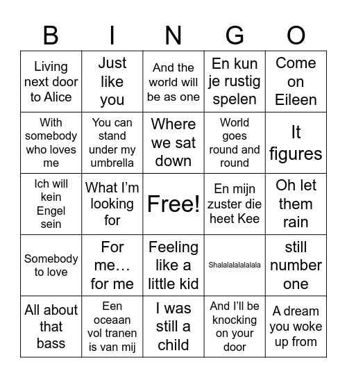 familiedag Bingo Card