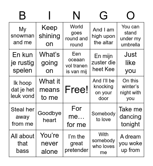 familiedag Bingo Card