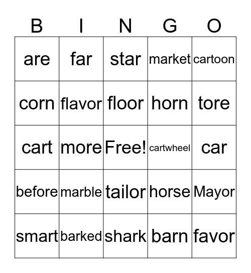 AR   OR Bingo Card