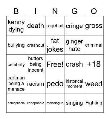South park Bingo Card