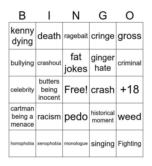 South park Bingo Card