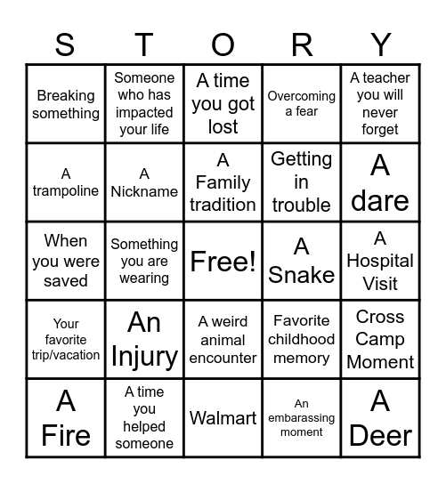 "Do You Have a Story About...." Bingo Card