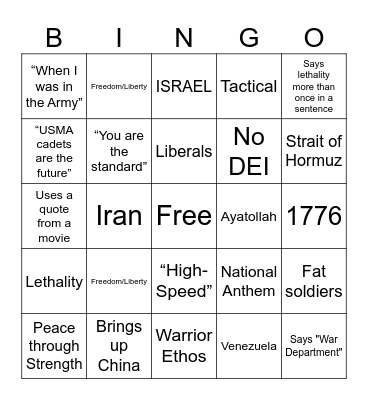 Pete Hegseth’s Speech Bingo Card