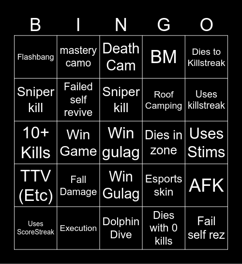 Warzone 2.0 bingo (Credits to: Big Puffer) Bingo Card