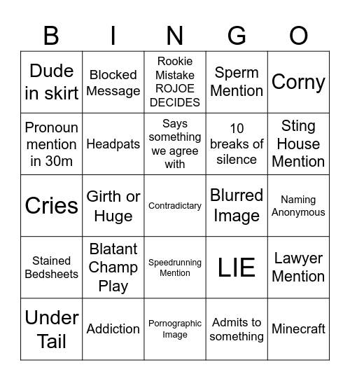shayy Bingo Card