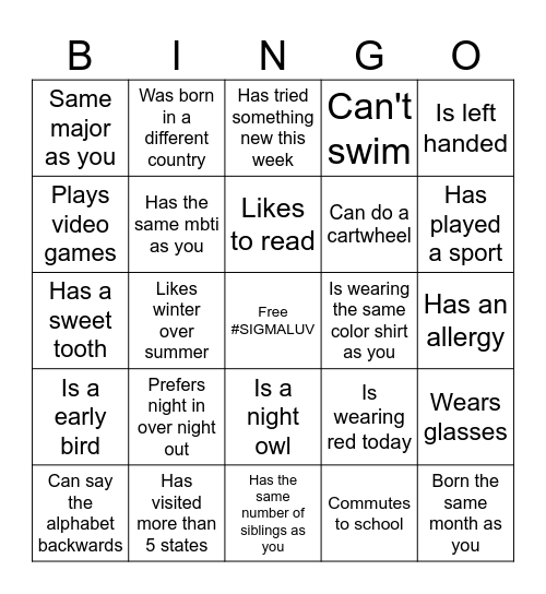 Find Someone Who.. Bingo Card