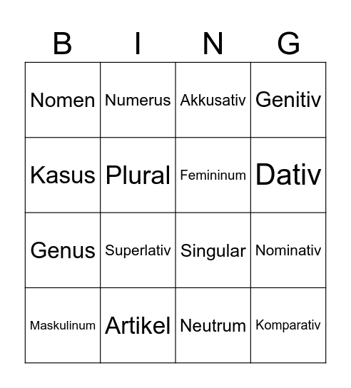 Fachbegriffe-Bingo Card