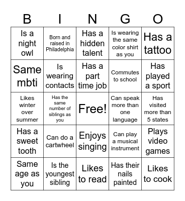 Find Someone Who.. Bingo Card