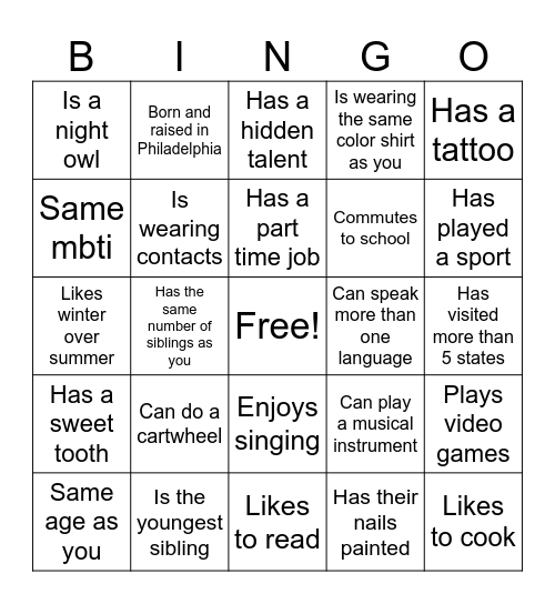 Find Someone Who.. Bingo Card