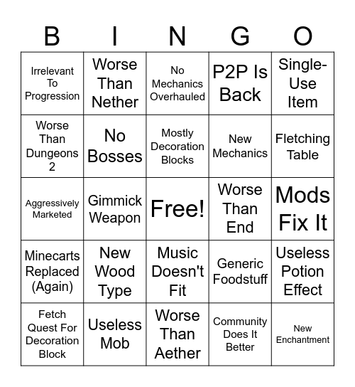 Minecraft Sift Bingo Card