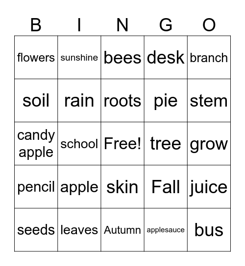 FALL WORDS Bingo Card