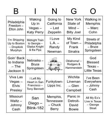 Musical Road Trip Bingo Card