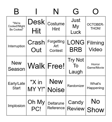 Stream Bingo Board - October/Octoberthon Bingo Card