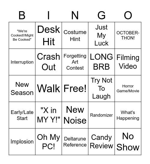 Stream Bingo Board - October/Octoberthon Bingo Card