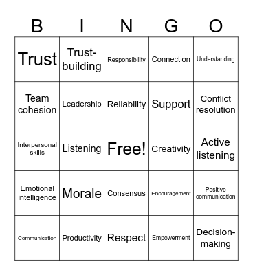 Team Building Bingo Card