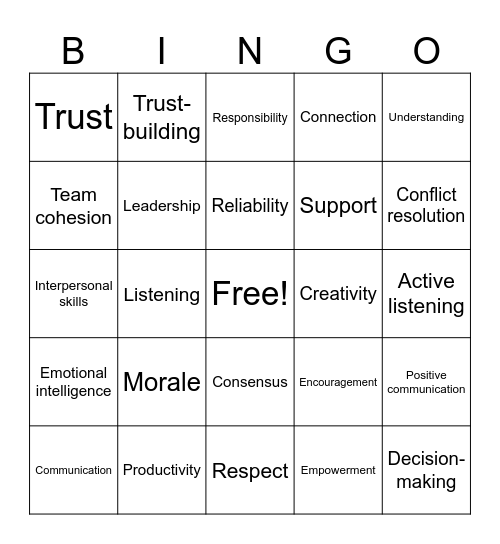 Team Building Bingo Card