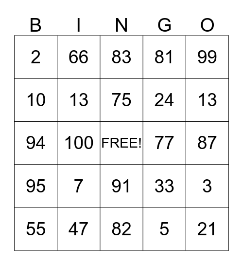 math facts Bingo Card