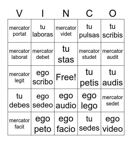 Singular Verb Review Bingo Card