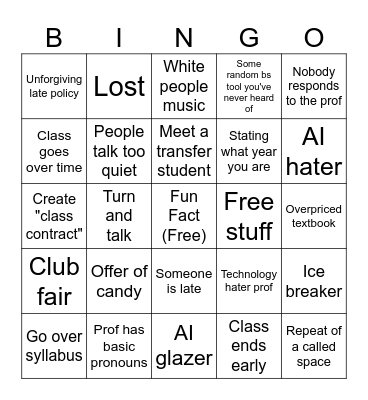 First Day of College Bingo Card