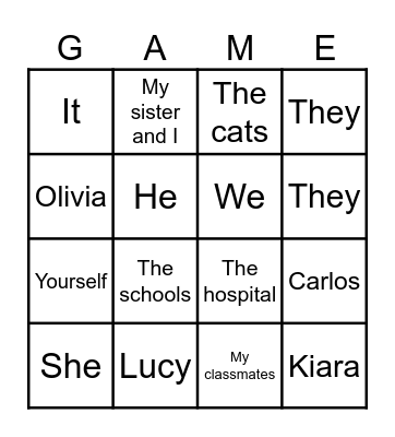 Nouns and Pronouns BINGO Card