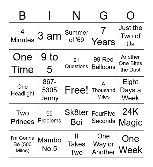 By the Numbers (and I don't mean math class) Bingo Card