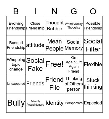 Frienship Bingo Card