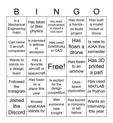 AIAA Bingo: Find Someone Who... Bingo Card