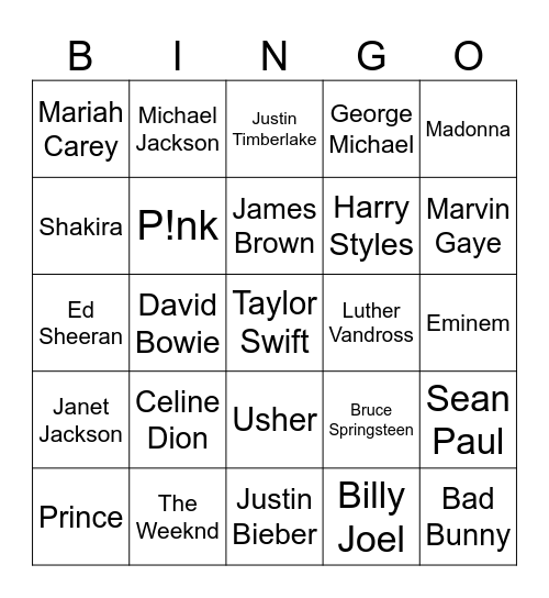 Terhune 4/19 - Solo Pop Stars Bingo Card
