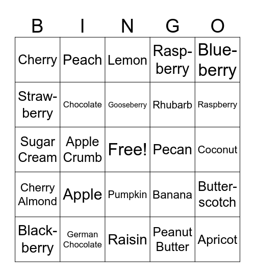 PIE Bingo Card