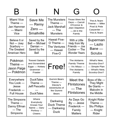 Cartoon/TV Intros Bingo Card