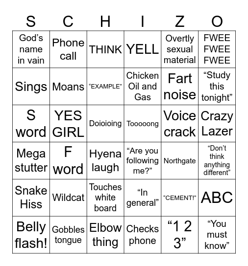 YES BOY Bingo Card