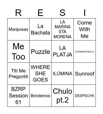 BINGO MUSICAL RESI_26 Bingo Card