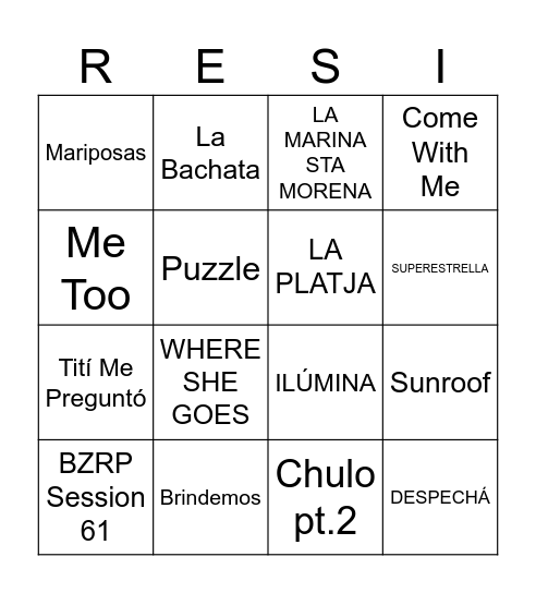 BINGO MUSICAL RESI_26 Bingo Card