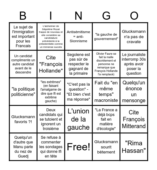Le deuxième débat du PS Bingo Card