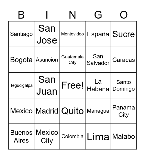 Los Países Hispanohablantes Bingo Card
