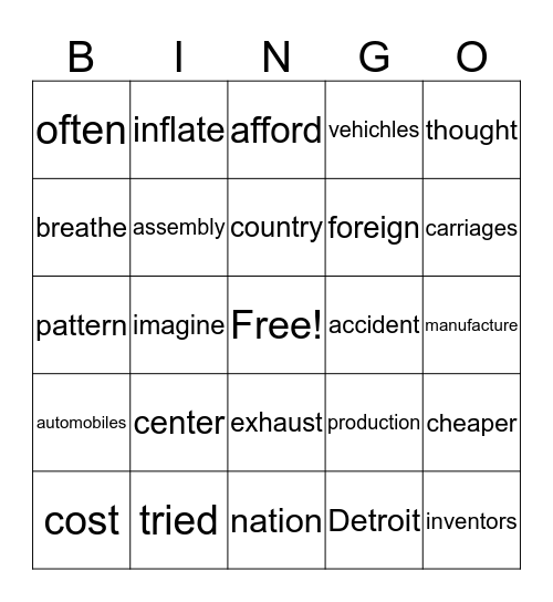** A Nation of Wheels ** Bingo Card