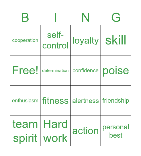 John Wooden's Pyramid of Success Bingo Card